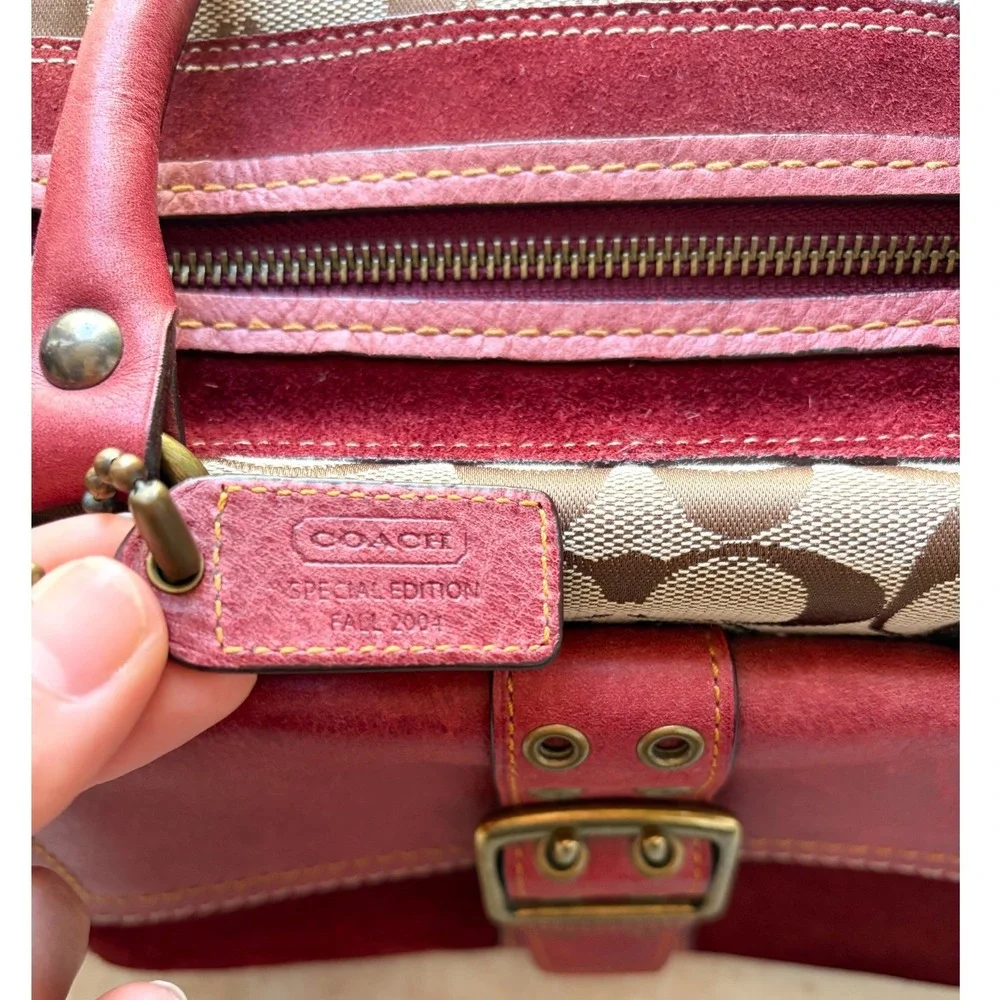 Y2K Coach Special Edition Fall 2004 Signature Canvas Satchel Bag Burgundy Red